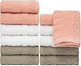PH Pleasant Home Diamond Wash Cloths Set - 12 Pack (12” x 12”) – 509 GSM - 100% Ring Spun Cotton Wash Cloth - Super Soft and Highly Absorbent Face Towels (Blush, White & Tan)