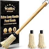 Walfos BBQ Mop Brushes for Sauce, Grilling Basting Mop Wooden Long Handle with 3 Heads, for Grilling, Barbecue, Smoking Steak (18")