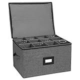 Mayniu Stemware Storage Cases, Wine Glass Storage Box Containers with Dividers for Glassware Crystal Storage and Transport, Hard Shell and Stackable (Black)