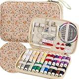 Sewing Project Kits Floral Pattern Sewing Kit with 130PCS Sewing Supplies Accessories,Printing Sewing Set with Zipper Sewing Supplies Case,for Travel Emergency, Home