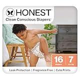 The Honest Company Clean Conscious Diapers for Delicate Skin | Up to 100% Leakproof | Hypoallergenic, Fragrance Free | Pattern Play | Polybag, Size 7 (41+ lbs), 16 Count