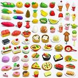 LanMa 70PCS Food Erasers for Kids Fruit Desserts Cake Puzzle Cute Erasers Set for School Classroom Prizes Party Gifts