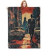 VANZEV Noir Detective Blanket Gifts for Women, Crime Flannel Blanket, Soft Warm Lightweight Throw Blankets for Bed Couch Home Travel Decor 50" x 60"