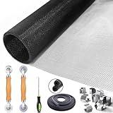 Window Screen Door Repair/Replacement Kit, King&Charles Include Black Screen Mesh 48"x118"+ 2 Roller+50Ft Spline+8Clips+Hook, 6 in 1 Window Mesh Kit, Steel/Nylon Bearing Roller