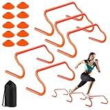 Agility Hurdles Training Equipment - 5 Speed Hurdles and 10 Soccer Cones with Carrying Bag for Soccer, Football, and Track Drills, Ideal for Athletes Speed and Agility Training