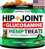 Hemp Hip and Joint Supplement for Dogs - Glucosamine for Dogs - 170 Joint Pain Relief Treats - Chondroitin, MSM, Hemp Oil - Advanced Health Supplement - Mobility Support Chews - Made in USA