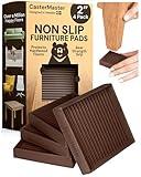 CasterMaster Non-Slip Furniture Pads Square Rubber Anti-Skid Caster Cups, Leg Coasters - Anti-Sliding Floor Protectors for Furniture (Brown, 2'' x 2'' - 4 Pack) - Couch Grips to Prevent Sliding