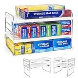 Pantry Organization and Storage for Kitchen - Expandable Kitchen Wrap Box Organizer Rack, Foil Organizer for Cabinet & Counter, Height & Width Adjustable Cupboard Storage Rack - (3 Tier 9.8 to 15.6"L)