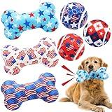 Vertintong 6 Pcs 4th of July Dog Toys Patriotic Day Puppy Tennis Balls and Squeaky Bone Plush Red White and Blue Pet Toys for Small Medium Large Dog Plush Chew Training Toss Balls Gift