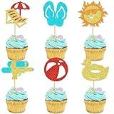 Keaziu 24PCS Summer Cupcake Toppers Summer Beach Cupcake Picks Pool Party Hawaii Theme Watermelon Pineapple Coconut Sunshine Beach Cake Decorations Wedding Baby Shower Birthday Party Supplies