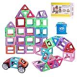 BigBear Cave 64 pcs Magnetic Blocks Building Tiles for Kids with 2 Cars & Storage Bag- Magnet Tiles STEM Educational Toys for Ages 3+ Years