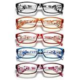kunchu 5 Pack Reading Glasses for Women - Blue Light Blocking Spring Hinge Computer Readers Anti Glare UV Eyeglasses (MIX1, 2.0)