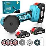 SEESII Mini Angle Grinder 21V, Brushless Angle Grinder Cordless 19000 RPM with 2PCS 2.0A Battery & 7pcs Cutting Discs, 210W Power Electric Tool for Metal Wood Polishing Rust Removal