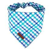 UP URARA PUP Summer Dog Bandana, Comfortable Cotton Grid Triangle Bid Scarf for Medium Large Dog, Washable Pet Kerchief for Boy Girl Dogs,Blue and White Cute Bandana Dogs,Cute Classic Puppy Bid Scarf