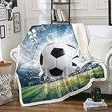 Soccer Ball Sherpa Blanket For Kids Boys Teens Sports Theme Fleece Blanket Football Pattern Throw Blanket Football Match Flannel Blanket Youth Plush Fuzzy Blanket for Bed Couch Sofa,Baby 30X40