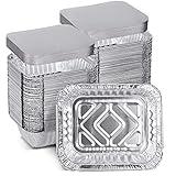 XIAFEI 1LB Takeout Foil Pans with Lids(100 Pack), Recyclable Food Storage,Disposable Aluminum Foil for Catering Party Meal Prep Freezer Drip Pans BBQ Potluck Holidays- 5.5" x 4.5"x 1.57"