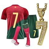 URAISEUS Boy's soccer jersey kids children's sportswear youth football uniforms with socks and #7 necklaces (7-8years/ szie22)