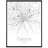 Canton Ohio Map Poster Wall Art, United States City Map Wall Art Prints, Modern Black and White Map Wall Art Decor for Home Office, Bedroom, Bathroom, Living Room (Unframed)