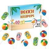 Beach Candy Lollipops - 12 Individually Wrapped Summer Themed Suckers - Summer Party Favors - Pool Party Treats - Goodie Bags for Kids Birthday Party - Beach Wedding Party Candy Buffet - Hand Decorated Pops (BEACH BALL, FLIP FLOPS)