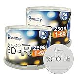 Smartbuy 100 Pack Bd-r 25gb 6X Blu-ray Single Layer Recordable Disc Logo Top Blank Data Video Media 100 Disc Spindle
