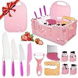 Kids Kitchen Knife Set for Real Cooking & Basket, Easter Basket Stuffers Gifts for Kids,Montessori Toys for 3 4 5 6 7 8 9 10 Year Old Girls Birthday Gifts, Toddler Knife Set, Toddler Kitchen Tools