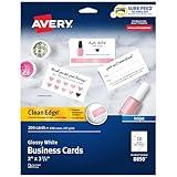 Avery Clean Edge Printable Business Cards with Sure Feed Technology, 2" x 3.5", Glossy White, 200 Blank Cards for Inkjet Printers (8859)