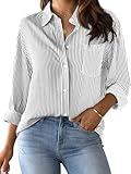 CUNLIN Gray Long Sleeve Striped Shirt Women Button Down Shirts for Womens Tops Blouse Fashion Blouses and Cotton Top Grey Size S