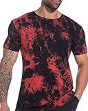 SWEATANK Men's Crew Neck Tie-Dyed T Shirt - Premium Cotton Fitted Tees Casual Stylish Print Shirts(TS2008_Red New_XL)