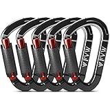 FVW Auto Locking Rock Climbing Carabiner Clips, UIAA Certified Professional 25KN (5620 lbs) Heavy Duty Caribeaners for Rappelling Swing Rescue & Gym etc, Large D-Shaped Carabiners, (Black) 5 Pack