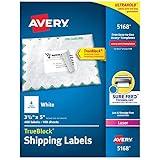 Avery Printable Shipping Labels with Sure Feed, 3-1/2" x 5", White, 400 Blank Mailing Labels for Laser Printers (5168)