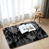 Zentavio Bedside Rugs Small 2x3 Shag Entry Entrance Rugs Soft Bedroom Carpet Area Rugs for Dorm College Essentials Non-Slip Living Room Throw Rug Home Decor Aesthetic Nursery Tie-Dyed Black Grey