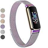 Vanjua Metal Band Compatible with Fitbit Luxe Bands, Stainless Steel Mesh Loop Adjustable Wristband Replacement Strap for Fitbit Luxe/Luxe Special Edition Fitness Tracker Women Men (Colorful)