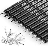 YISAN Drawing Art Pens,Micro Fineliner Pens,Fine Tip Manga Markers for Artist Sketch Technical,Black,12 Set,902195