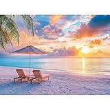 Puzzles for Adults 500 Pieces,Hawaiian Sunset Beach Puzzle for Adults,500 Pieces Tropical Ocean Sunrise Puzzles,Beach Chair Jigsaw Puzzle,Perfect for Game Night Giving Puzzle,20.5x15 in
