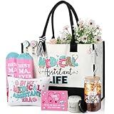 Skylety 9 Pcs Medical Assistants Gift Set for Women Trapezoid Grocery Canvas Tote Bags with Handle Glass Jar Tumbler Scented Candle Badge Reel Socks Novelty Medical Assistants Week Appreciation Gift