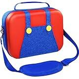 iVoler Carrying Storage Case for Nintendo Switch/Switch OLED Model,Portable Travel All Protective Hard Messenger Bag Soft Lining 18 Games for Switch Console Pro Controller & Accessories Red+Blue
