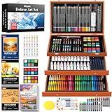 iBayam Deluxe Art Set, 195-Pack Artist Gift Box, Arts and Crafts Drawing Painting Kit Art Supplies for Adults Kids, Art Kits Paint Set with 24 Acrylic Paint, Sketchbook, Canvases, Crayons, Pencils