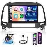 Hikity Android 13 Carplay Stereo for 2006-2012 Hyundai Santa Fe Radio with Wireless CarPlay Android Auto, 9 Inch Touch Screen Bluetooth GPS WiFi Mirror Link EQ SWC MIC FM RDS Backup Camera Mic