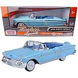 1958 Chevrolet Impala Convertible, Blue - Motormax Premium American 73267 - 1/24 Scale Diecast Model Car, unisex-children
