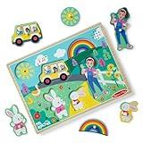 Melissa & Doug Ms. Rachel Wooden Song Peg Puzzle, Light Activated, 6-Piece with Full Songs, Toddler Toys for Boys and Girls Ages 2-5+ Years - FSC Certified