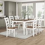 Lexicon Dining Table Set for 6 with Chairs, Solid Wood 7 Piece Farmhouse Dining Room Table and Chairs Set of 6, Cross Back, Easy Assembly Seater for Indoor Home, Dinner, Kitchen, Cherry/White