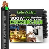 GEARit 16/3 16 AWG Portable Power Cable (25 Feet - 3 Conductor) SOOW 600V 16 Gauge Electric Wire for Motor Leads, Portable Lights, Battery Chargers, Stage Lights and Machinery -25ft Electrical Cord