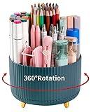 Desk Pencil Pen Holder, 5 Slots 360°Degree Rotating Pen Organizers for Desk, Desktop Storage Stationery Supplies Organizer, Cute Pencil Cup Pot for Office, School, Home, Art Supply, Dark Green