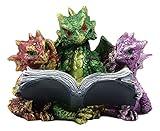 Ebros Gift Metallic Colorful Three Bookworms Baby Dragons Reading Scholastic Book Statue Whimsical Hatchlings Wyrmlings Figurine As Myths and Legends Fantasy Decor Medieval Renaissance Arts