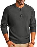 Mens Sweaters Henley Collar Waffle Knitted Pullover Sweater Off to College Dark Grey