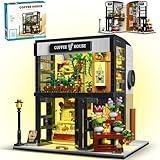 Fistone Coffee House Building Set with LED Lights, 1454 PCS STEM City Street Building Blocks, Architecture Construction Model Gift for Adults Teens Kids Boys Girls Ages 6-12+