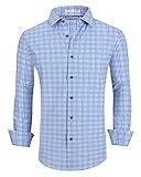 Alex Vando Mens Button Down Shirts Wrinkle Free 4-Way Stretch Print Business Casual Shirt,Blue Plaid,L