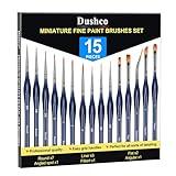 Dushco Detail Paint Brushes Set - 15pcs Miniature Paint Brushes, Art Painting for Acrylic Watercolor Gouache Oil & Face Painting, Models, Figurine and Paint by Number Kit for Adults
