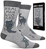 ANTI BASIC Funny Cat Dad Socks for Men - Novelty Crew Socks -Real Men Love Cats Cute Gifts for Cat Lovers Husband Boyfriend Father's Day Birthday Christmas(fits men shoe size 7-12)