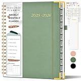 Academic Planner 2025-2026, Weekly and Monthly Calendar Planner from July 2025 - June 2026, 8.5" x 11" Hardcover Leather Hourly Appointment Book with Tabs, Spiral Daily Planners for College School Teacher Student, Green